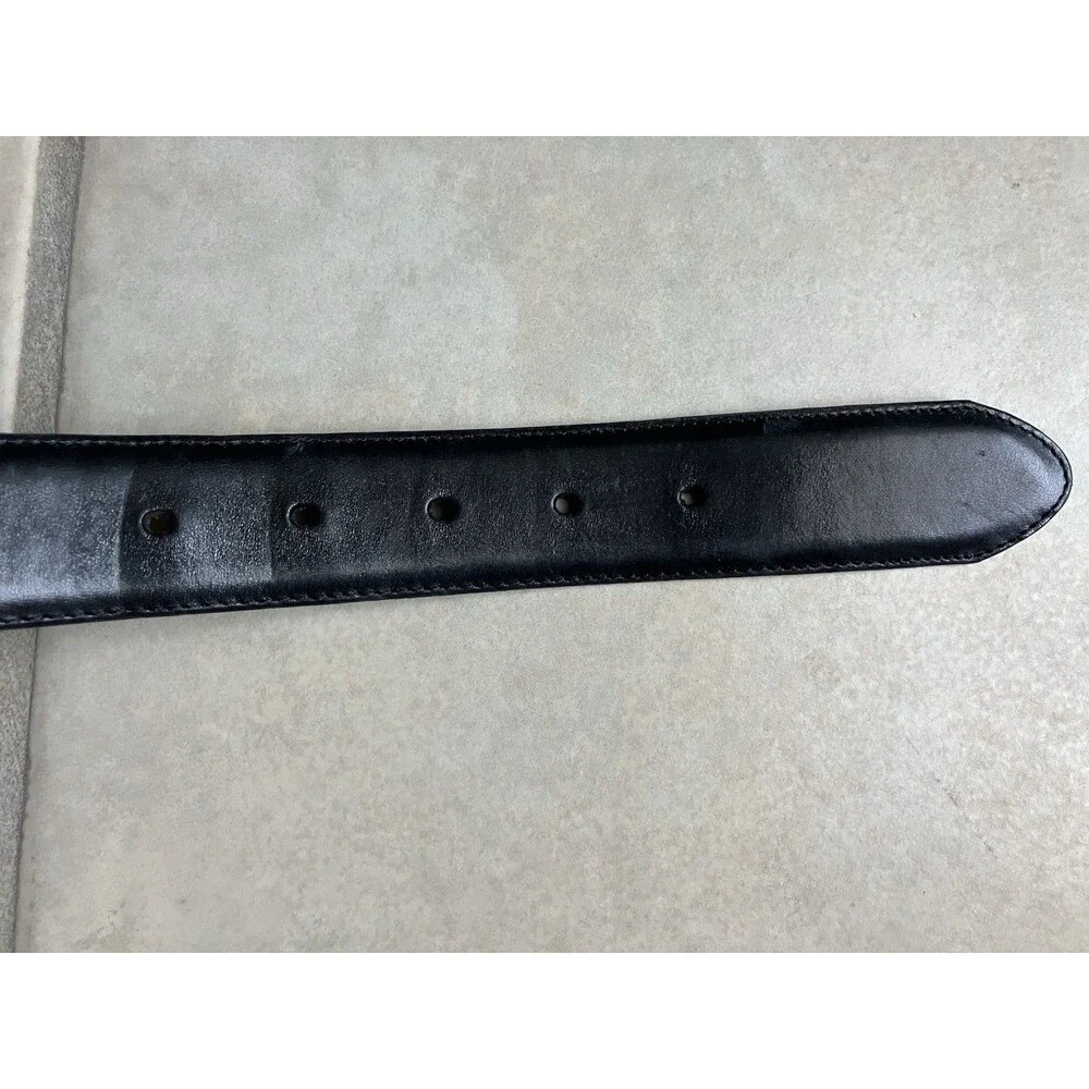 Vintage 1995 Brighton Belt Black Smooth Leather Silver Plate Buckle Large USA